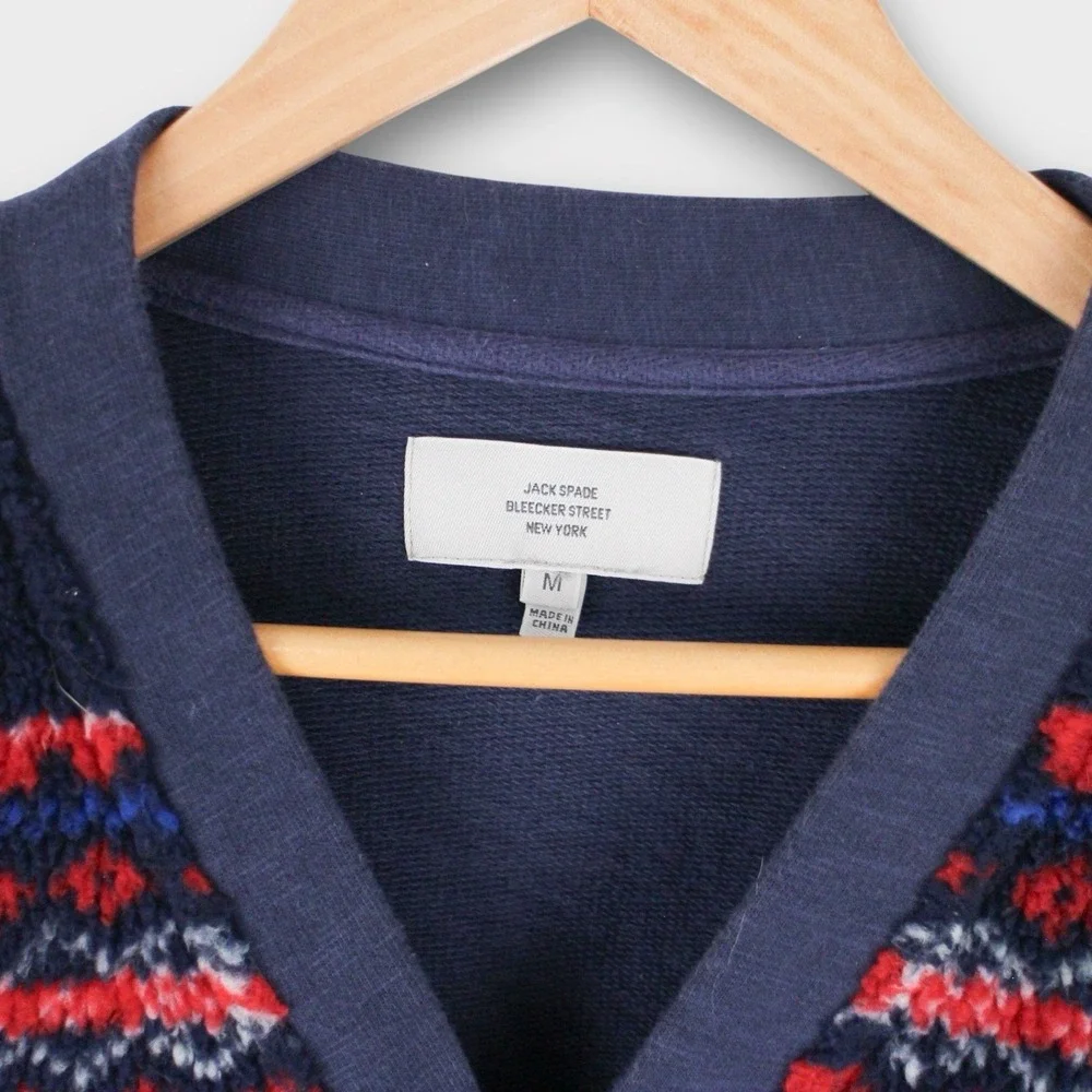 Jack Spade Bleecker Street Fair Isle Fleece Cardigan Sweater Men's Medium Navy - Picture 3 of 4